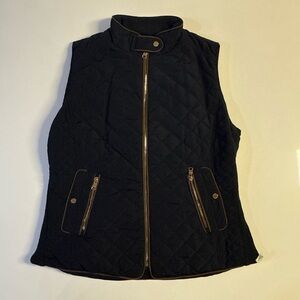 *Zara Womens Quilted Vest Size Large Blue Full Zip Pockets Mock Neck